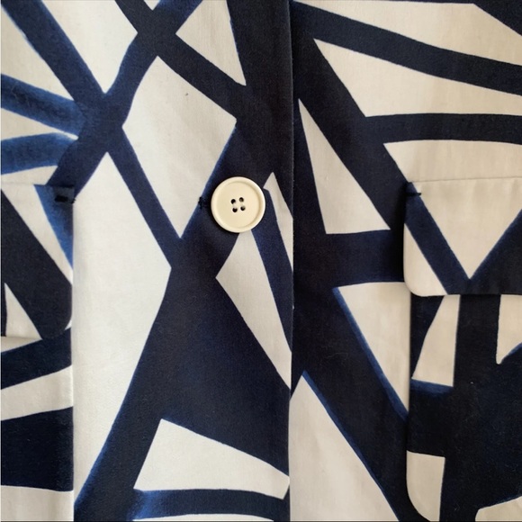 Lafayette 148 New York Blue Cream Blazer Jacket M One Button Cotton Blend - Picture 3 of 10